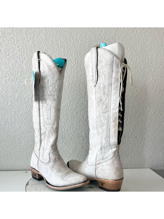 Lane boots Shoes - Lane MONICA Knee High White Cowboy Boots Womens 6.5 Western Cowgirl Lace Up Tall